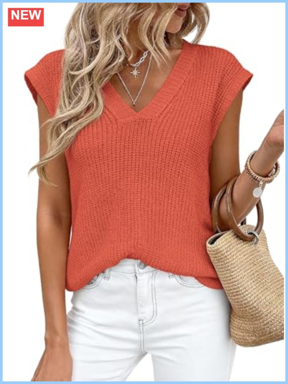 Women's Cap Sleeve Knit Sweater Vest V-Neck High Low Split Hem Summer Top